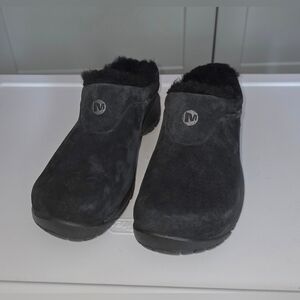 NEW! Merrell Encore Clogs Black Suede Plush Lined Womens 7 Winter Cozy Slip-on